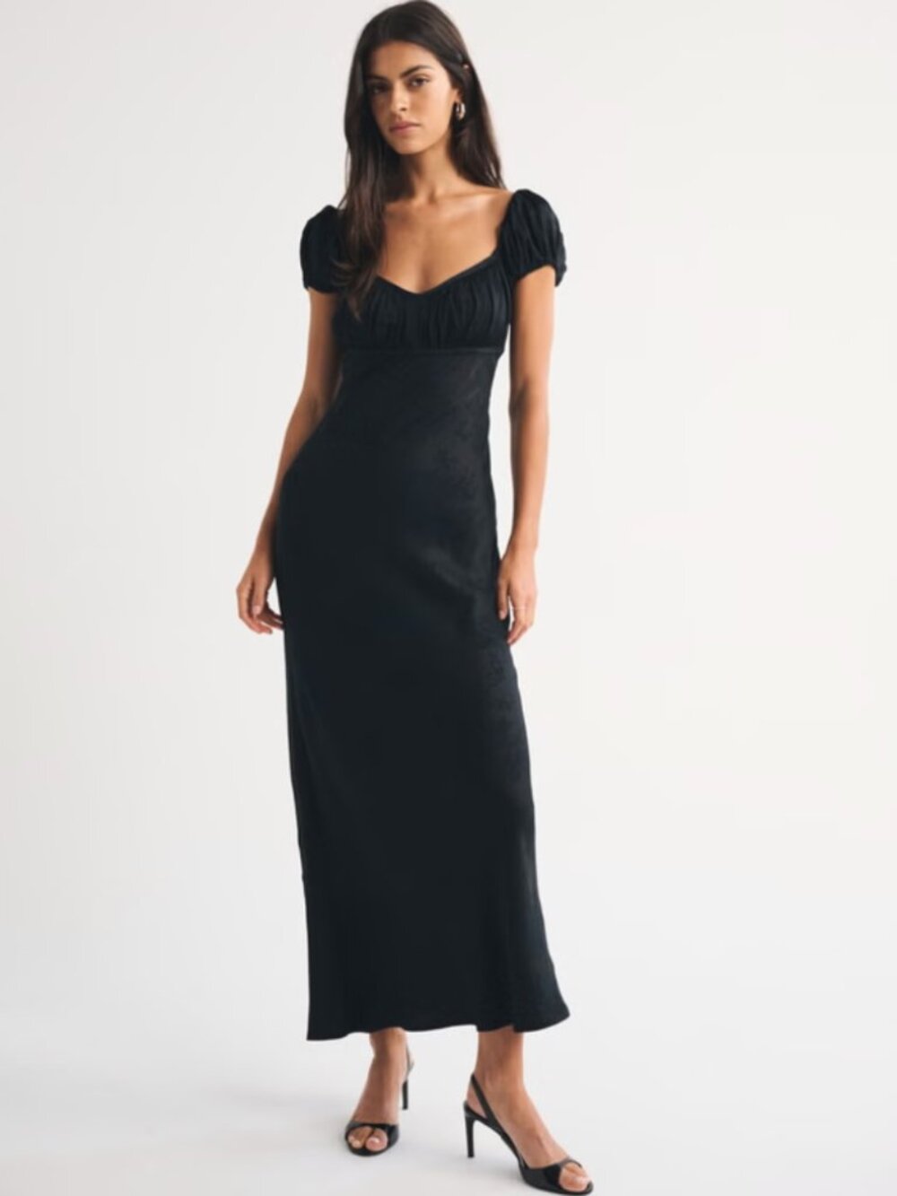 Abercrombie - Ruched Satin Maxi Dress - Black, Medium (NWT)